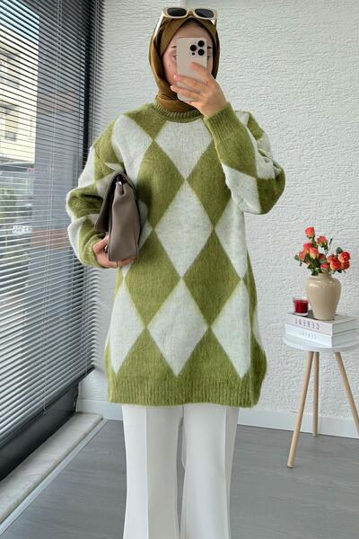 MELEK ARAZ Pulover pentru femei Yumoş Triko cu model Baklava – Verde