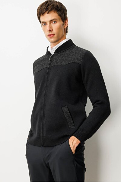 Desen Triko Men's Judge Collar Felt Knitwear Wool Coat with Chest and Pocket Black