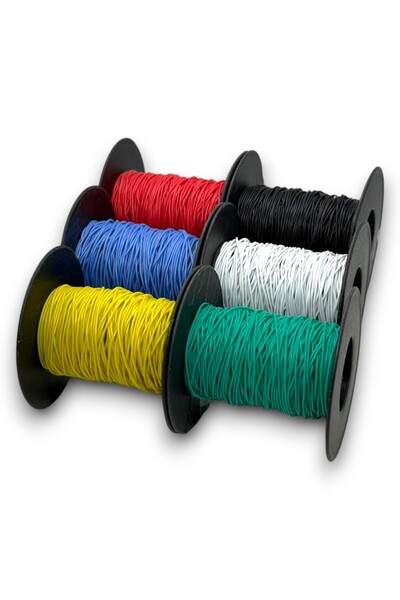 ELEKTROMALL 60 Metre, 30AWG, 6 Renk 6x10mt, Çok Damar Montaj Kablosu, Yumuşak Silikon Tel Kablo, Atlama Kablosu