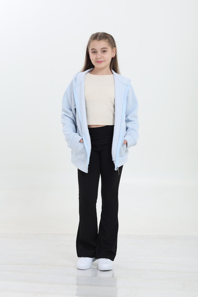 Tight Lady Cardigan pentru fetiță din bumbac organic 100%, cu 3 fire de lână, cu glugă, cu fermoar, cu buzunar cangur