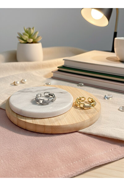 EKİDORA Tifani Chain Model Women's Steel Ring Adjustable Gold Silver Color