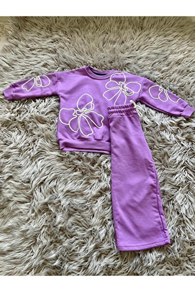 Cyber Girls' Wide-Leg Cotton Tracksuit with Embroidered Sleeve Details, Two-Piece Set