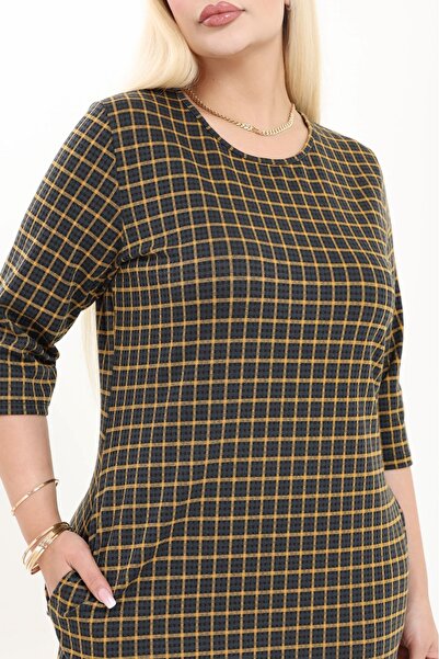 modayız Ελαστικό χειμερινό φόρεμα μεγάλου μεγέθους με μοτίβο διπλής τσέπης 30A-2724