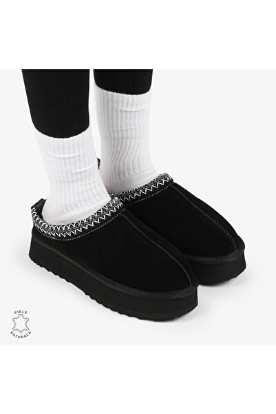 ANGEL BLUE Χειμερινές παντόφλες με ψηλό τακούνι από ΓΝΗΣΙΟ ΔΕΡΜΑ ΣΟΥΕΝΤ CRL12681 ΧΡΩΜΑ Μαύρο