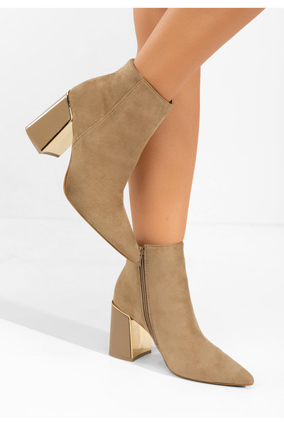 B T Shoes Боти Nolira с дебел ток в цвят каки