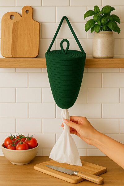 MaVaux Poşetlik Halat İp El Dokuma Duvar Askılı Saklama Torbası Ev Düzenleme Aksesuarı Sepet 30 x 20 cm