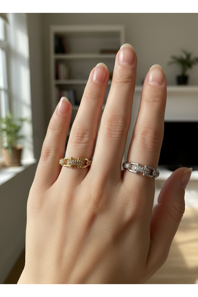 EKİDORA Tifani Chain Model Women's Steel Ring Adjustable Gold Silver Color