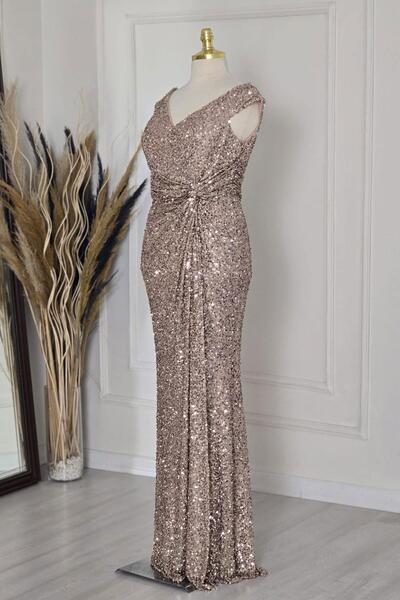 Yonca Moda Evi Gold 24244 Payetli Büyük Beden Abiye
