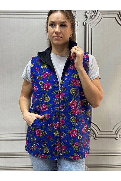 AGORATEKSTİL Жіночий жилет з блискавкою та квітковим візерунком з бавовняної тканини нового сезону