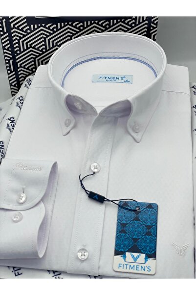 Fitmens Slim Fit Long Sleeve Diamond Pattern Sleeve Embroidered Collar Buttoned Stylish Men's Shirt with Gift Box Fs-004200 -