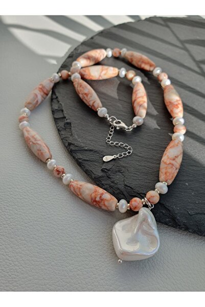 Abundo Colier din jasp sesame si perle de cultura cu argint 925, 52 cm