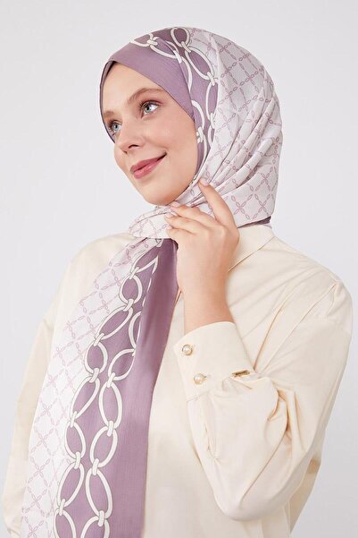 Levidor Violet Square Chain Patterned Brand Shawl