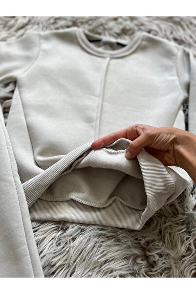 Cyber Children's Gray Fleece-Lined All-Cotton Tracksuit Set