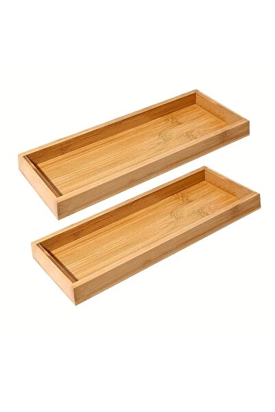 bimbambom 2-Piece Bamboo Presentation Tray Wooden Presentation Tray 30X20 cm and 35X25 cm