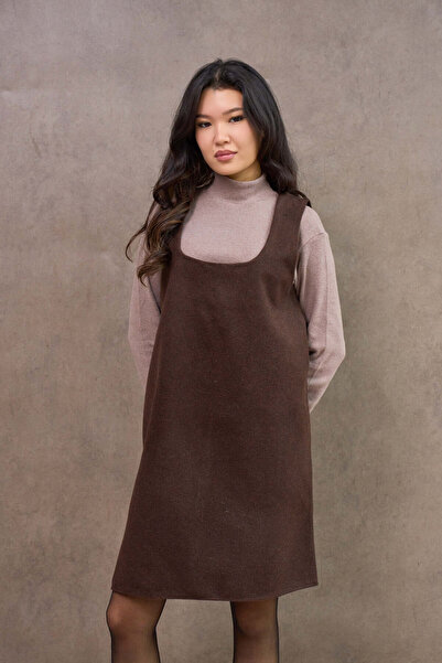 KÜÇÜĞÜM BUTİK Kısa Kahve Kare Yaka Salaş Jile