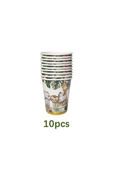 Flippy Paper Party Cups, Set of 10, Safari Animals, 230 ml, Multicolor