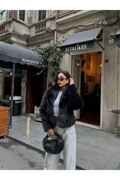 PİNK FLY Soft Texture Lined Front Closure Puffy Fur Coat