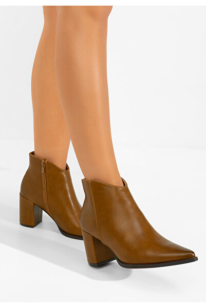 B T Shoes Botine cu toc gros Jamilia camel