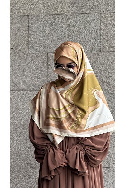 Qalortex Scarf Silky Twil Line Scarf-Khaki