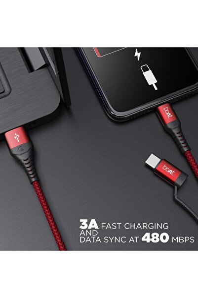 BOAT Deuce 300 2 in 1 Type-C & Micro USB, 1.5m Length Tangle-Free, Fast Charging Cable