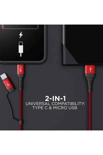 BOAT Deuce 300 2 in 1 Type-C & Micro USB, 1.5m Length Tangle-Free, Fast Charging Cable