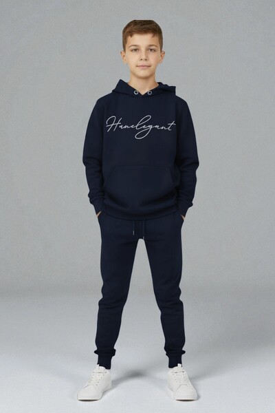 han elegant 6-Piece Hooded Kangaroo Pocket Writing Printed Unisex Children's Tracksuit Set