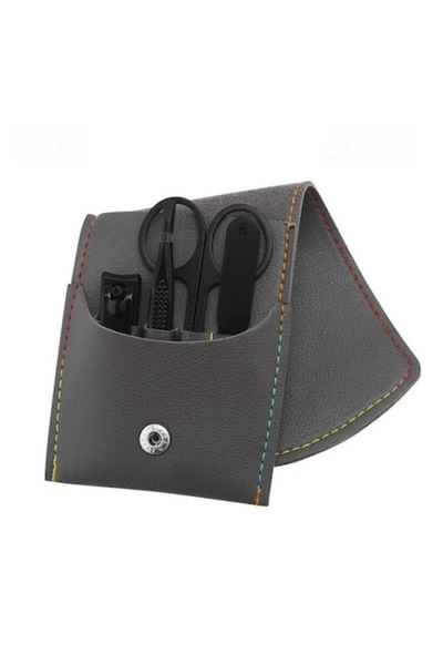 Edman 4-piece nail kit with nail clipper, file, tweezers and scissors, -leather pouch, Gray