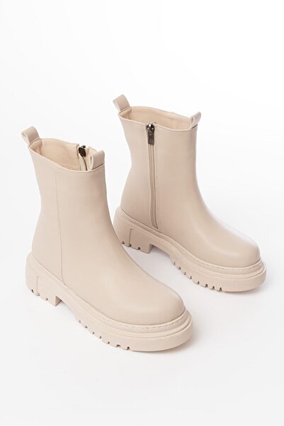 Aymood 812-2012 Beige Luna Zippered Daily Women's Boots