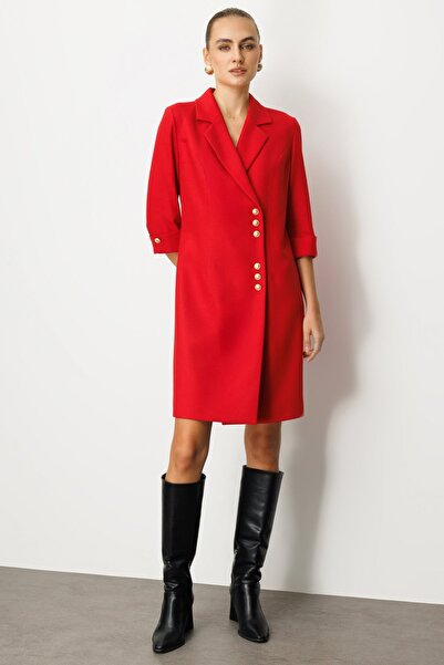 Ekol Kruvaze Yaka Düğmeli Elbise