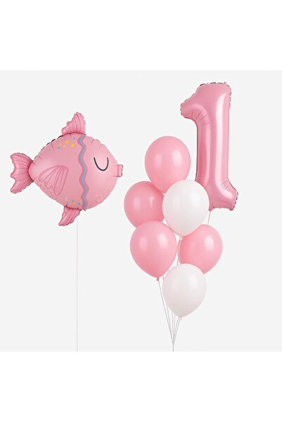 TATLI GÜNLER Pembe Balık Temalı 1 Yaş Balon Buketi Seti