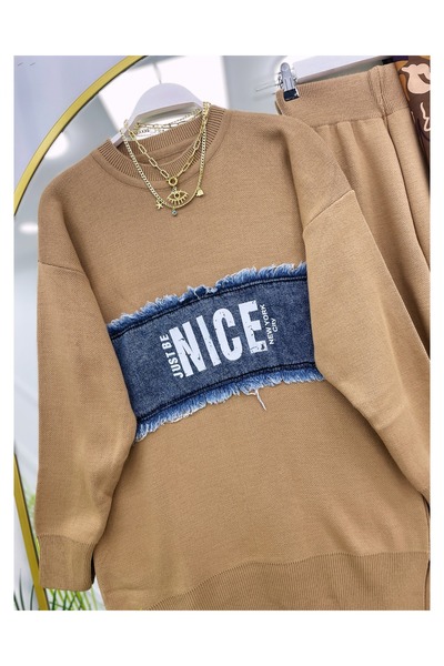 YEDİLALE Double Knitwear Set with Denim Detail on the Front [Std Size, Suitable for Size Range 38-44]