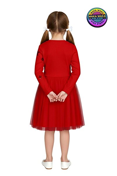 ww waka waka kids store Girl's Red Sequined Tulle Detailed Dress