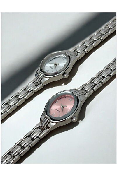 MAC CENTER Pinterest Pink Color Crystal Glass Steel Cord Women Wristwatch