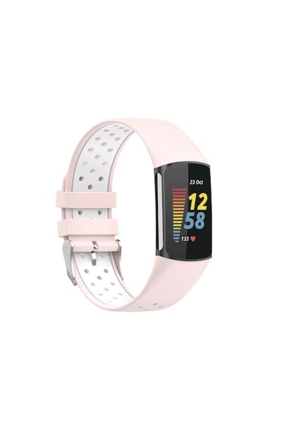Edman sport silicone strap for Fitbit Charge 5, Pink/White