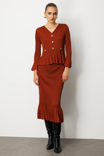 Ekol Etek Ucu Piliseli Midi Etek 26KEKL03915