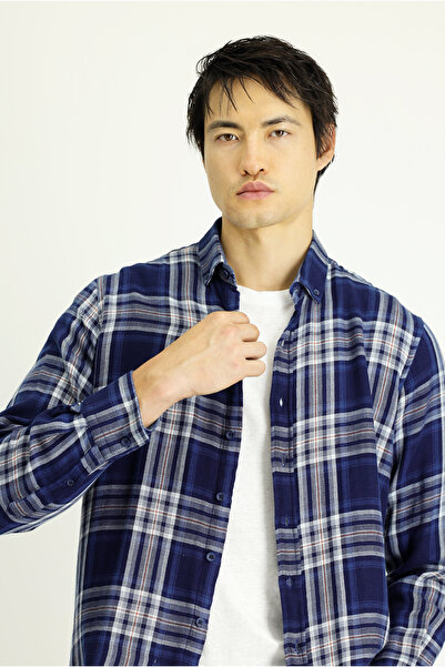 Kiğılı Long Sleeve Regular Fit Plaid Sports Cotton Button Collar Shirt