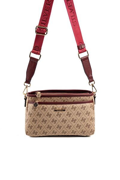 Silver Polo Dark Beige - Burgundy Sp1184 Women's Crossbody Bag