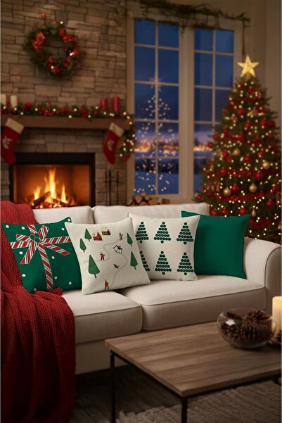 Markaev New Year Christmas Themed 4-Piece Throw Pillow Cover Set 1042
