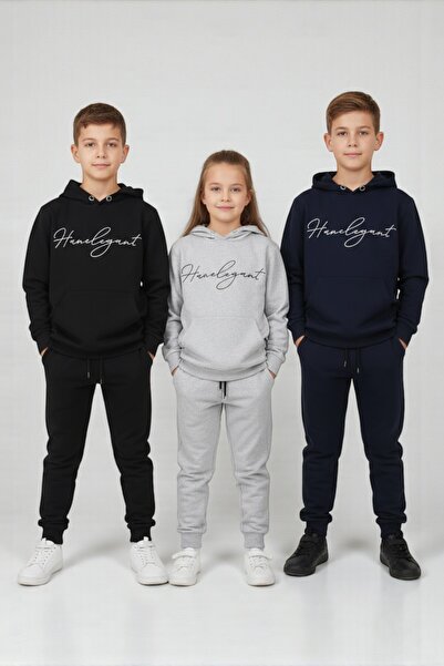 han elegant 6-Piece Hooded Kangaroo Pocket Writing Printed Unisex Children's Tracksuit Set