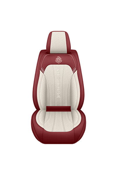 NO BRAND Set de huse pentru scaune auto, piele Nappa, scaune față și banchetă spate, pentru toate anotimpurile, culoare roșu crem