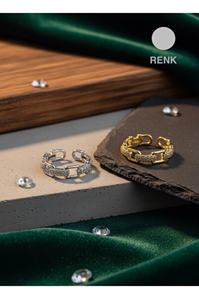 EKİDORA Tifani Chain Model Women's Steel Ring Adjustable Gold Silver Color