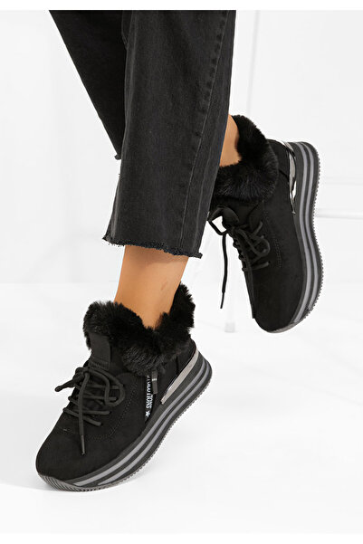 B T Shoes Women's fur-lined Axira sneakers, black