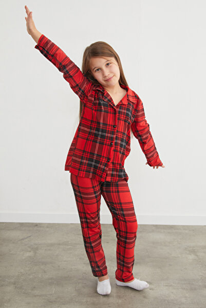 Fulla Moda Σετ πιτζάμες για κορίτσια με καρό σχέδιο από σουέτ