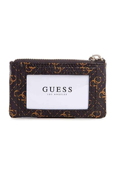 Guess Noelle Zip Coin Pouch Leather Wallet for Women, Brown/Gold
