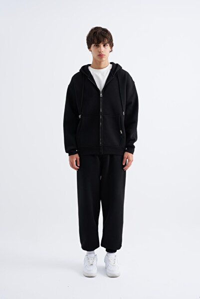 Machinist Оверсайз суитшърт с качулка и цип BLACK