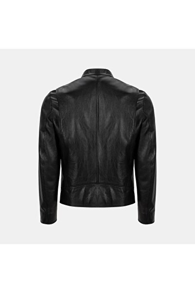 Desa Men's Black Judge Collar Fit Leather Jacket