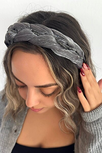 TAKIŞTIR Gray Color Stone Detailed Braided Crown
