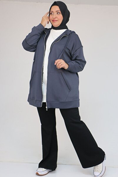 Eslina 43072 Plus Size Waterport Piped Modal Jacket - Anthracite