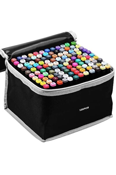Edman Set of 120 Markers – Dual Tip (Fine & Broad), Base Stand & Carry Bag, Multicolor