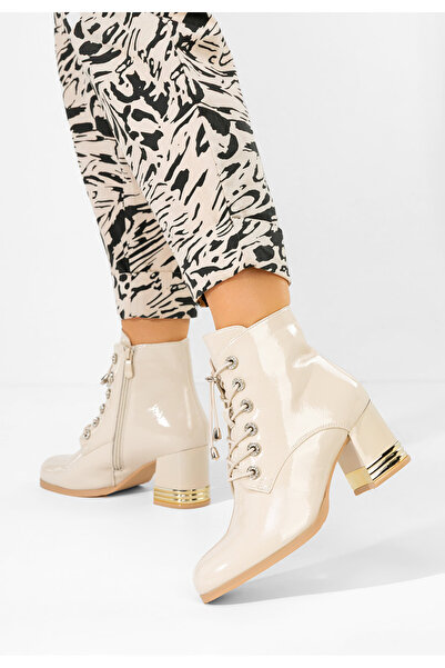 B T Shoes Botine cu toc gros Takina bej